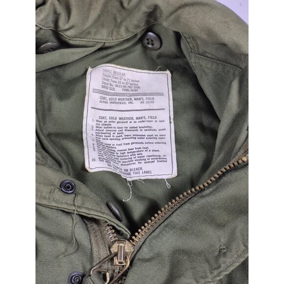 Vintage 80s Alpha Industries Green M65 Cold Weather Field Coat Men's Size SM R - Picture 6 of 8